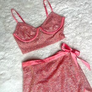 Pink Sequin Skirt Set